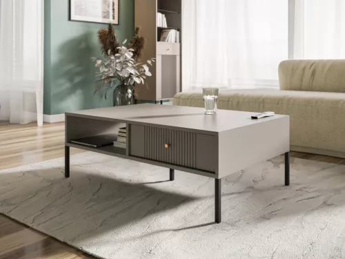 Coffee table ISEO IS05 cashmere with 2 drawers gold handles