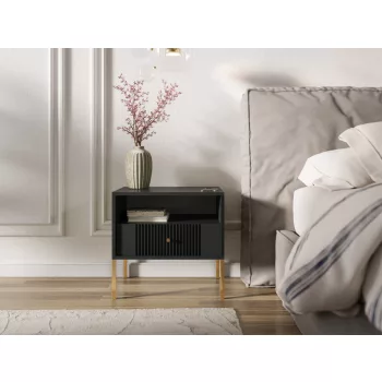 ISEO IS06 Bedside Table Black with Gold Handles