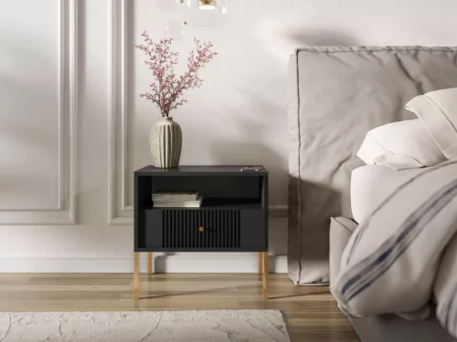 ISEO IS06 Bedside Table Black with Gold Handles
