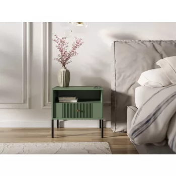   ISEO IS06 Bedside Table Smoke Green with Black Elements and Gold Handles