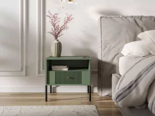 ISEO IS06 Bedside Table Smoke Green with Black Elements and Gold Handles
