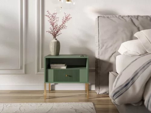 ISEO IS06 Bedside Table Smoke Green with Gold Handles