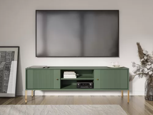 TV Cabinet Smoke Green/Black with Gold Handles ISEO IS01