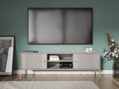 TV Cabinet Cashmere/Black with Gold Handles ISEO IS01