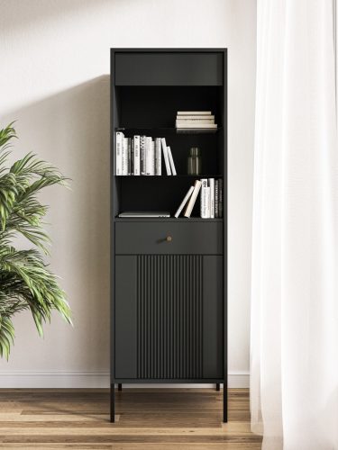 Vitrin szekrény 2 ajtós fekete színben arany fogantyúkkal – ISEO IS04