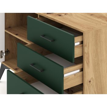   Komód 2 ajtós Artisan tölgy / zöld színkombinációban – LUGO LU02