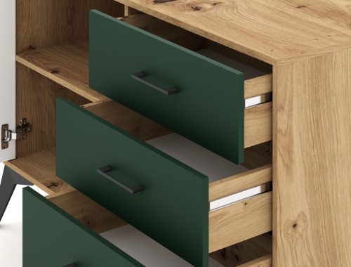 Komód 2 ajtós Artisan tölgy / zöld színkombinációban – LUGO LU02