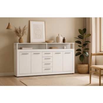   Komód 4 ajtóval és 4 fiókkal fehér színben – XXL LUNA