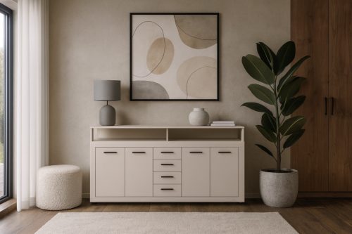 Komód 4 ajtóval és 4 fiókkal kasmír színben – XXL LUNA