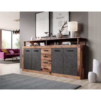   Komód 4 ajtóval és 4 fiókkal Old Style Dark / Matera színkombinációban – XXL LUNA