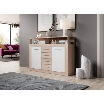   Komód 2 ajtóval és 4 fiókkal Sonoma tölgy / fehér színkombinációban – LUNA MIDI B