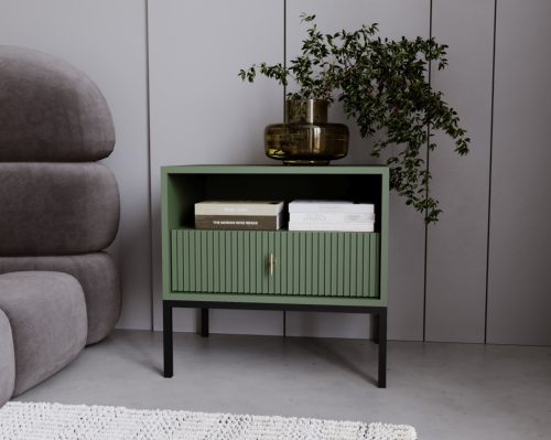 Magas komód smoke green színben fekete elemekkel arany fogantyúkkal – MAGGIORE MA06