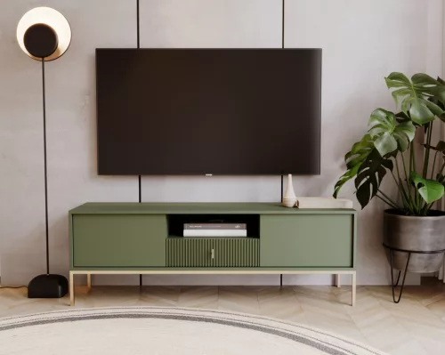 Chest of drawers with 2 doors and 1 drawer in smoke green with gold handles - Maggiore MA01
