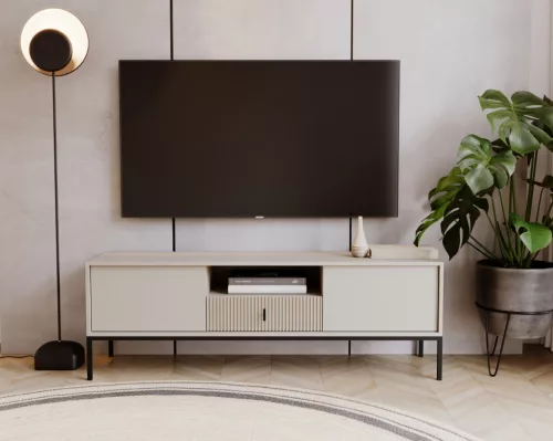Chest of drawers with 2 doors and 1 drawer in cashmere with black elements and black handles - Maggiore MA01