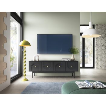   TV szekrény 4 ajtós fekete színben arany fogantyúkkal – MAZOMA