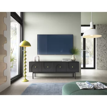 TV Cabinet 4-Door Black with Gold Handles MAZOMA