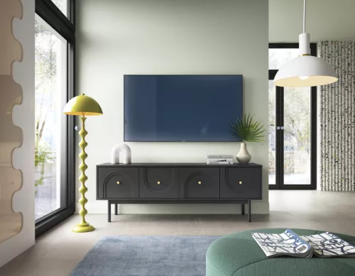 TV Cabinet 4-Door Black with Gold Handles MAZOMA