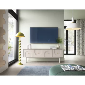 TV Cabinet 4-Door Cashmere with Gold Handles MAZOMA