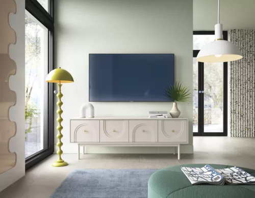 TV Cabinet 4-Door Cashmere with Gold Handles MAZOMA