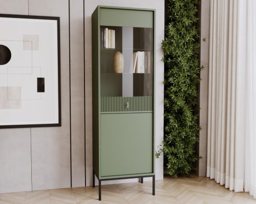 Komód 2 ajtós smoke green színben fekete elemekkel arany fogantyúkkal – MAGGIORE MA04