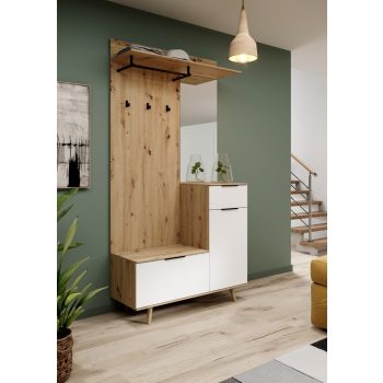   Előszoba bútor szett Artisan tölgy / fehér színkombinációban – NORDIC A