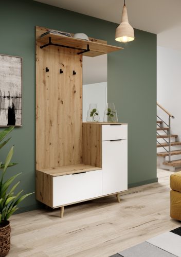 Előszoba bútor szett Artisan tölgy / fehér színkombinációban – NORDIC A