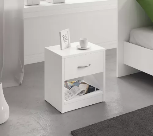 NAKA Bedside Table 1 Drawer White 16 mm