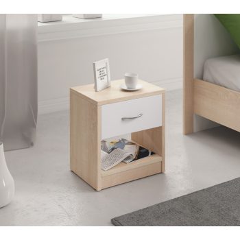   Éjjeliszekrény 1 fiókkal Sonoma tölgy / fehér matt színkombinációban 16 mm – NAKA