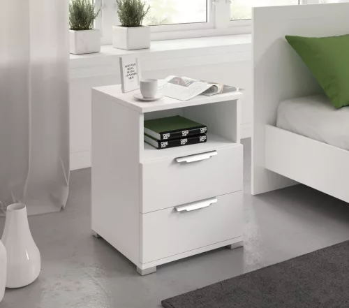 NAKA Bedside Table 2 Drawers White 16 mm