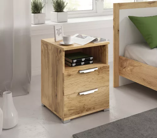 NAKA Bedside Table 2 Drawers Wotan Oak 16 mm