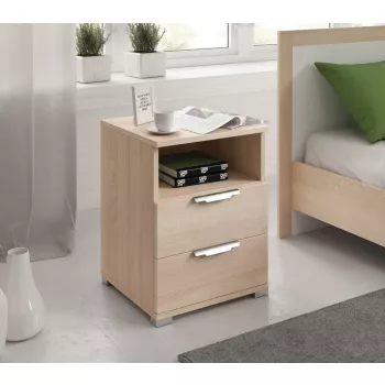 NAKA Bedside Table 2 Drawers Light Sonoma Oak 16 mm
