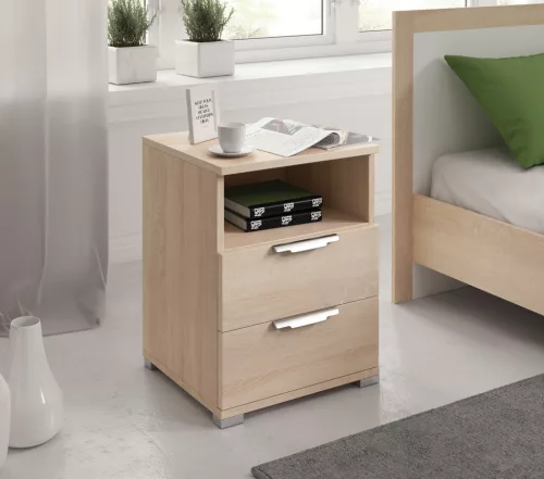 NAKA Bedside Table 2 Drawers Light Sonoma Oak 16 mm