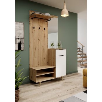   Előszoba bútor szett Artisan tölgy / fehér színkombinációban – NORDIC B