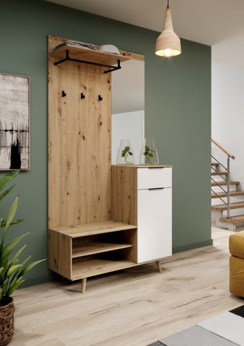 Előszoba bútor szett Artisan tölgy / fehér színkombinációban – NORDIC B