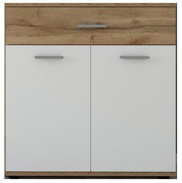 Chest of drawers with 2 doors and 1 drawer in wotan oak/white finish - Santo E