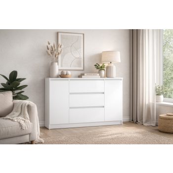 SIMPLE komód 120 cm, 2 ajtó 3 fiók, fehér
