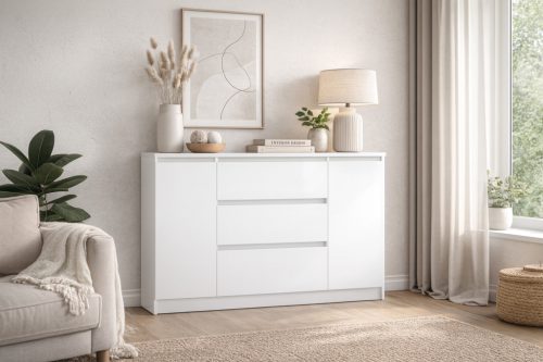 SIMPLE komód 120 cm, 2 ajtó 3 fiók, fehér