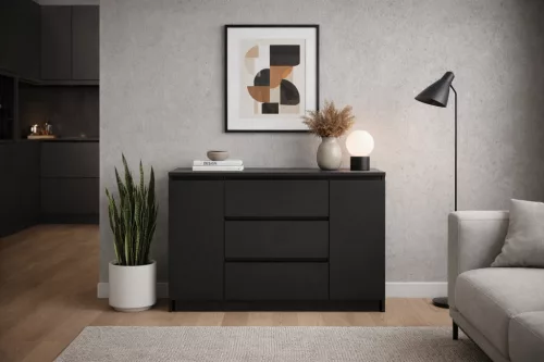 SIMPLE Chest of Drawers 120 cm 2 Doors 3 Drawers Black