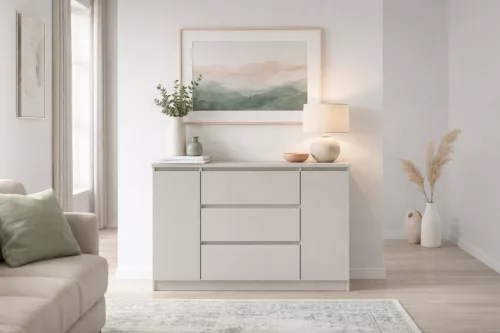 SIMPLE Chest of Drawers 120 2 Doors 3 Drawers Cashmere/Cashmere