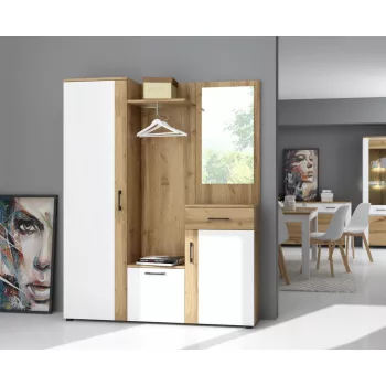   TRIO Hallway Furniture Set Artisan Oak / White with LED Lighting