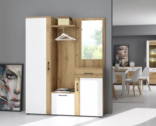 TRIO Hallway Furniture Set Artisan Oak / White with LED Lighting