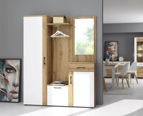 TRIO Hallway Furniture Set Artisan Oak / White with LED Lighting