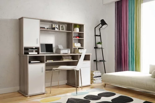 Písací stôl VIGO tmavý dub truffle/biela mat 16 mm