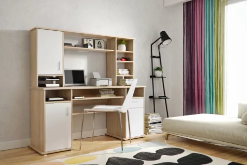 Písací stôl VIGO svetlý Sonoma dub/biela mat 16 mm