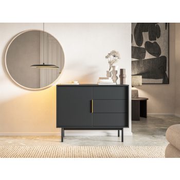   Komód 104 cm 1 ajtóval és 3 fiókkal fekete színben arany fogantyúkkal – VIVA VI03