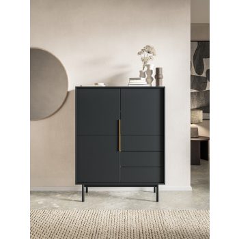   Magas komód 3 ajtóval és 3 fiókkal fekete színben arany fogantyúkkal – VIVA VI04