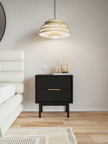 Éjjeliszekrény 2 fiókkal fekete színben arany fogantyúkkal – VIVA VI06