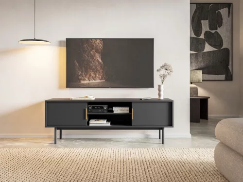 TV Cabinet 154 cm Black with Gold Handles VIVA VI01