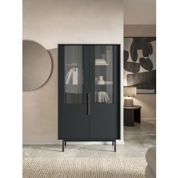   Vitrin szekrény 4 ajtós fekete színben arany fogantyúkkal – VIVA VI05