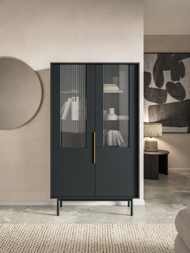 Vitrin szekrény 4 ajtós fekete színben arany fogantyúkkal – VIVA VI05